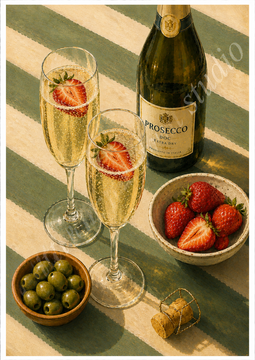 Prosecco & Strawberries Kitchen Art Print – Mediterranean Wall Art
