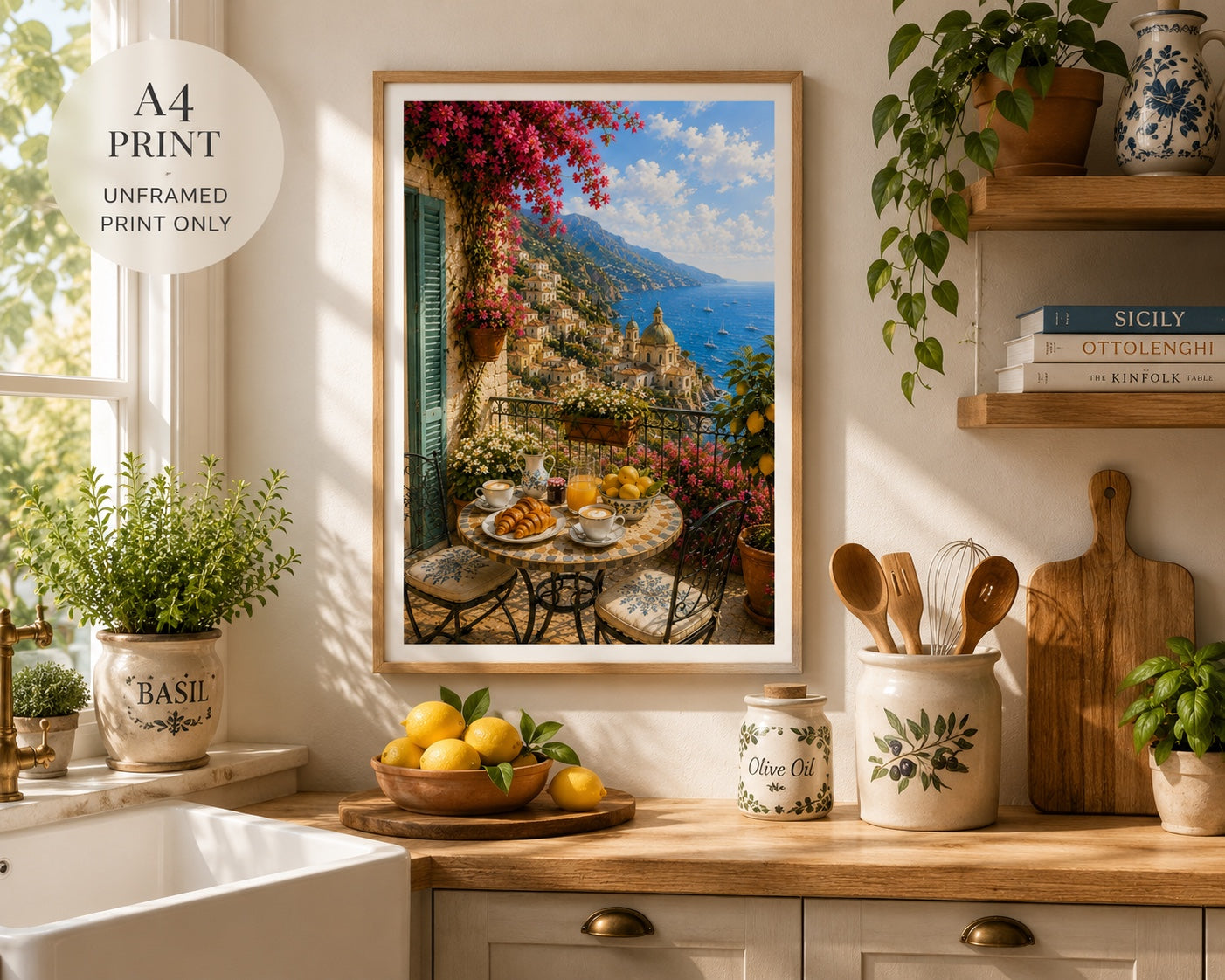 Amalfi Coast Breakfast Kitchen Art Print – Italian Mediterranean Wall Art