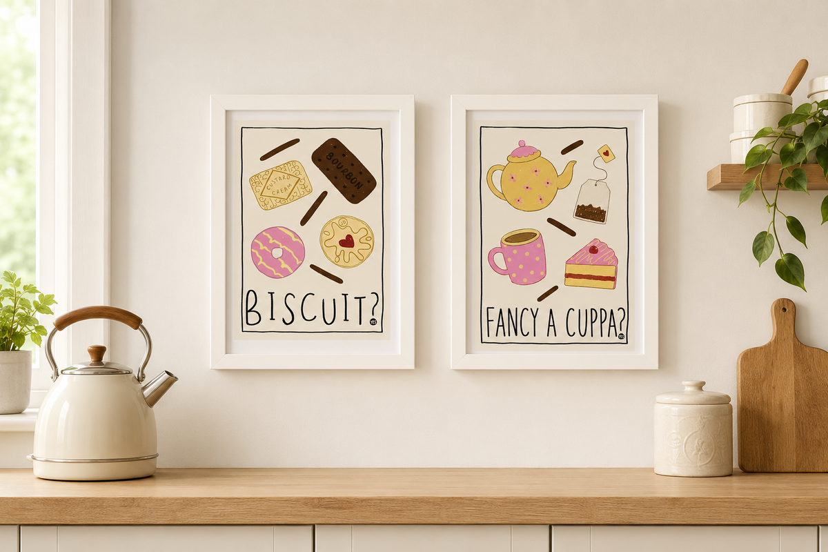 Fancy a Cuppa & Biscuit Kitchen Wall Art Set of 2 – A4 Prints