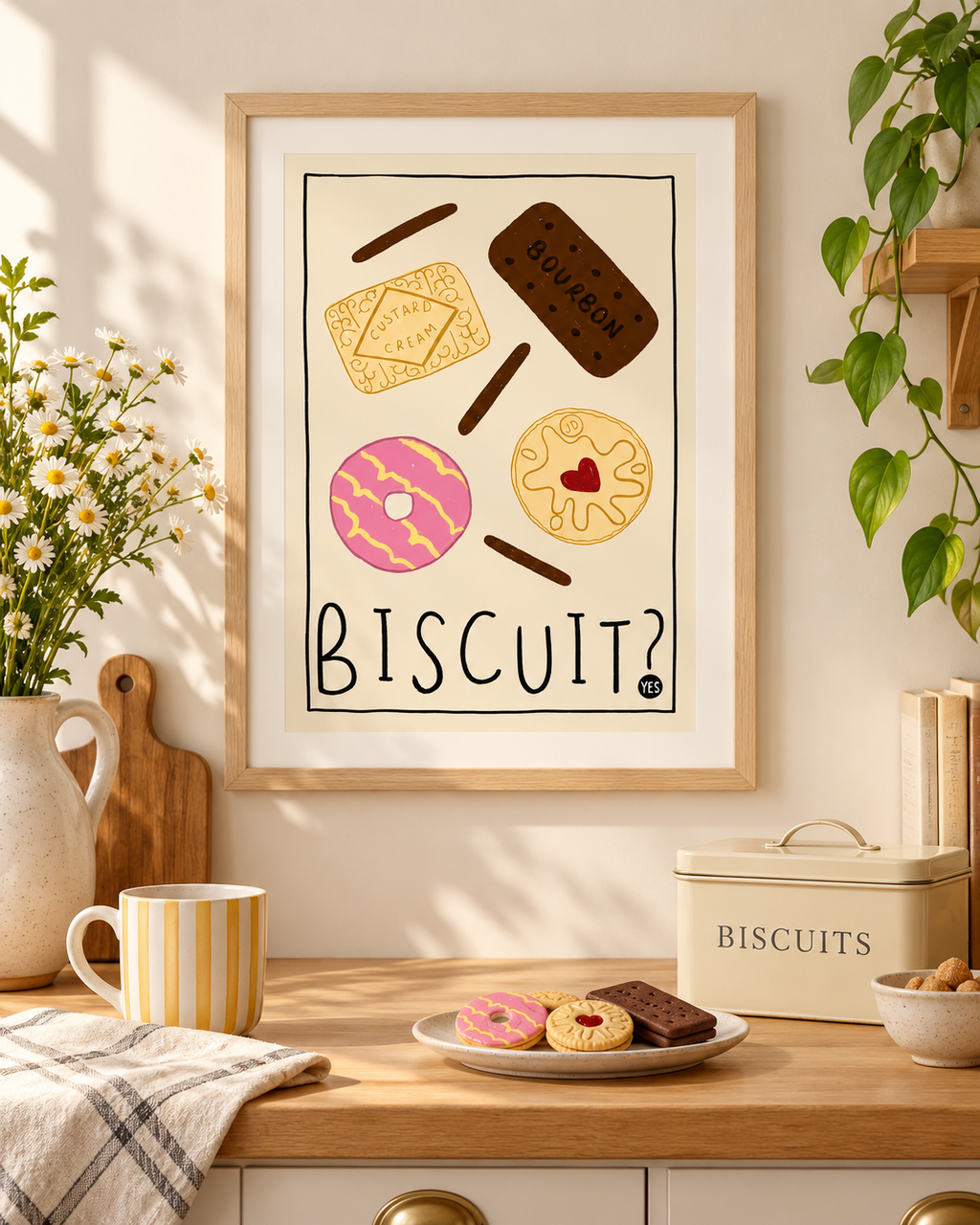 Biscuit? YES! Kitchen Wall Art Print – Fun British Biscuit Poster A4