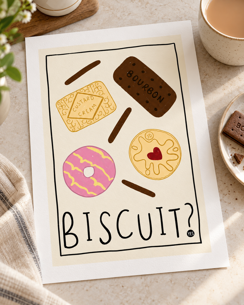 Biscuit? YES! Kitchen Wall Art Print – Fun British Biscuit Poster A4