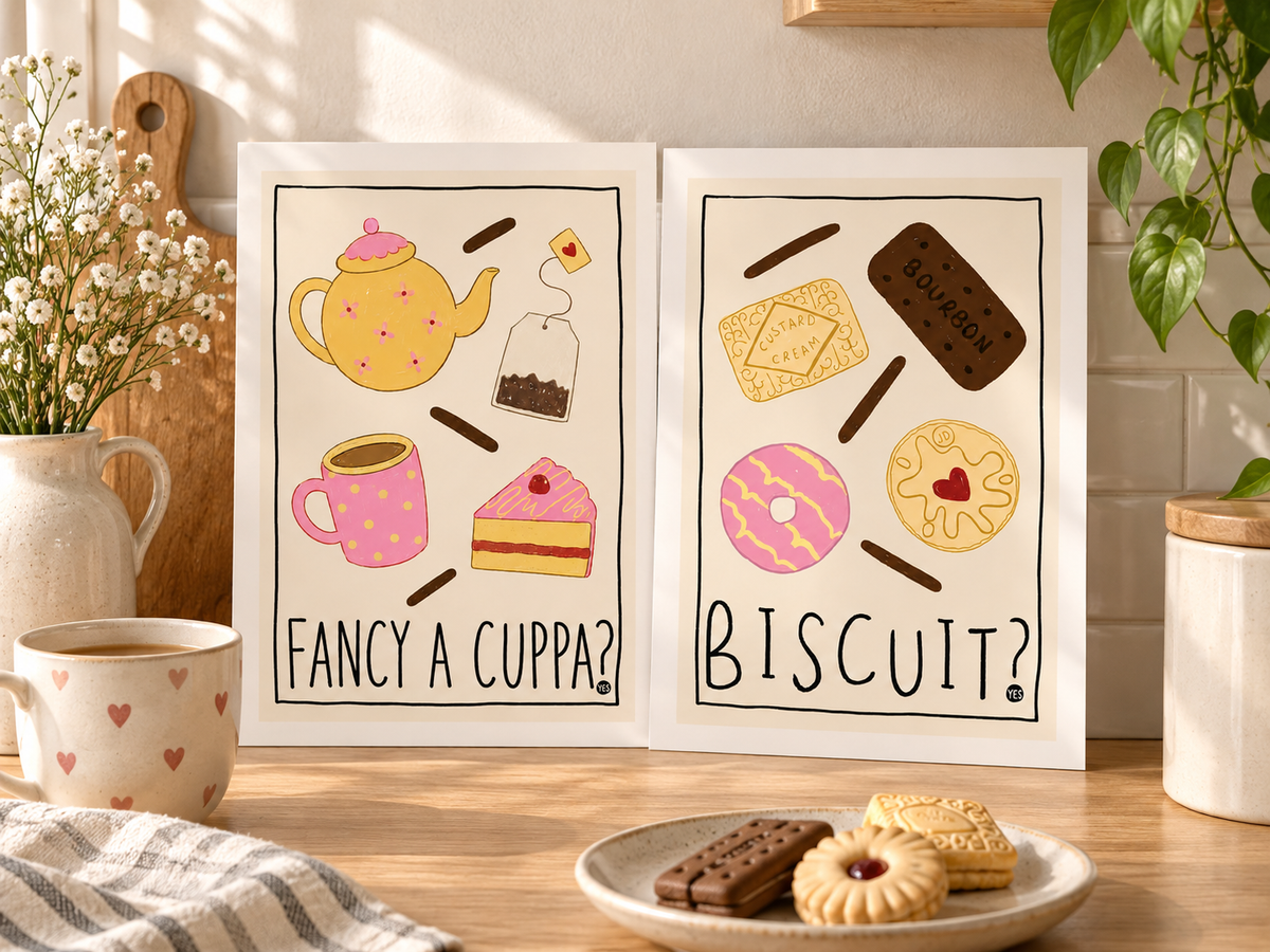 Fancy a Cuppa & Biscuit Kitchen Wall Art Set of 2 – A4 Prints