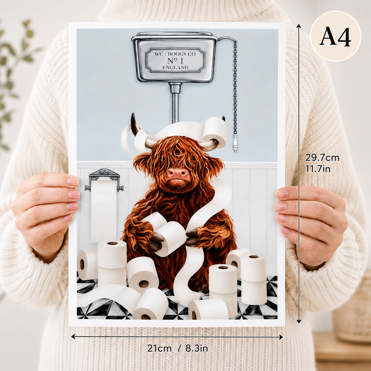 Highland Cow Bathroom Wall Art Set of 2 – Funny A4 Prints