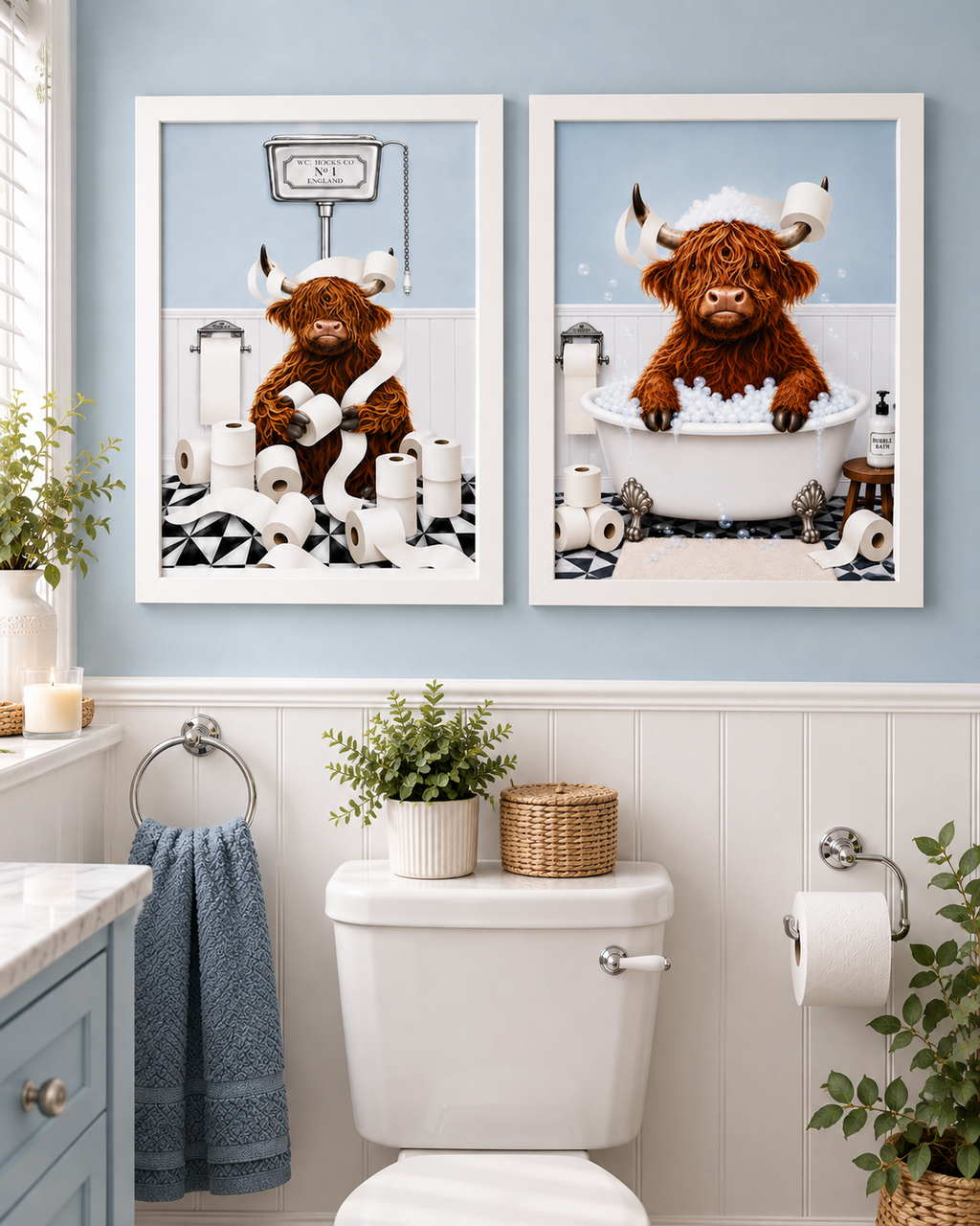 Funny Highland Cow Bubble Bath Bathroom Wall Art Print – A4