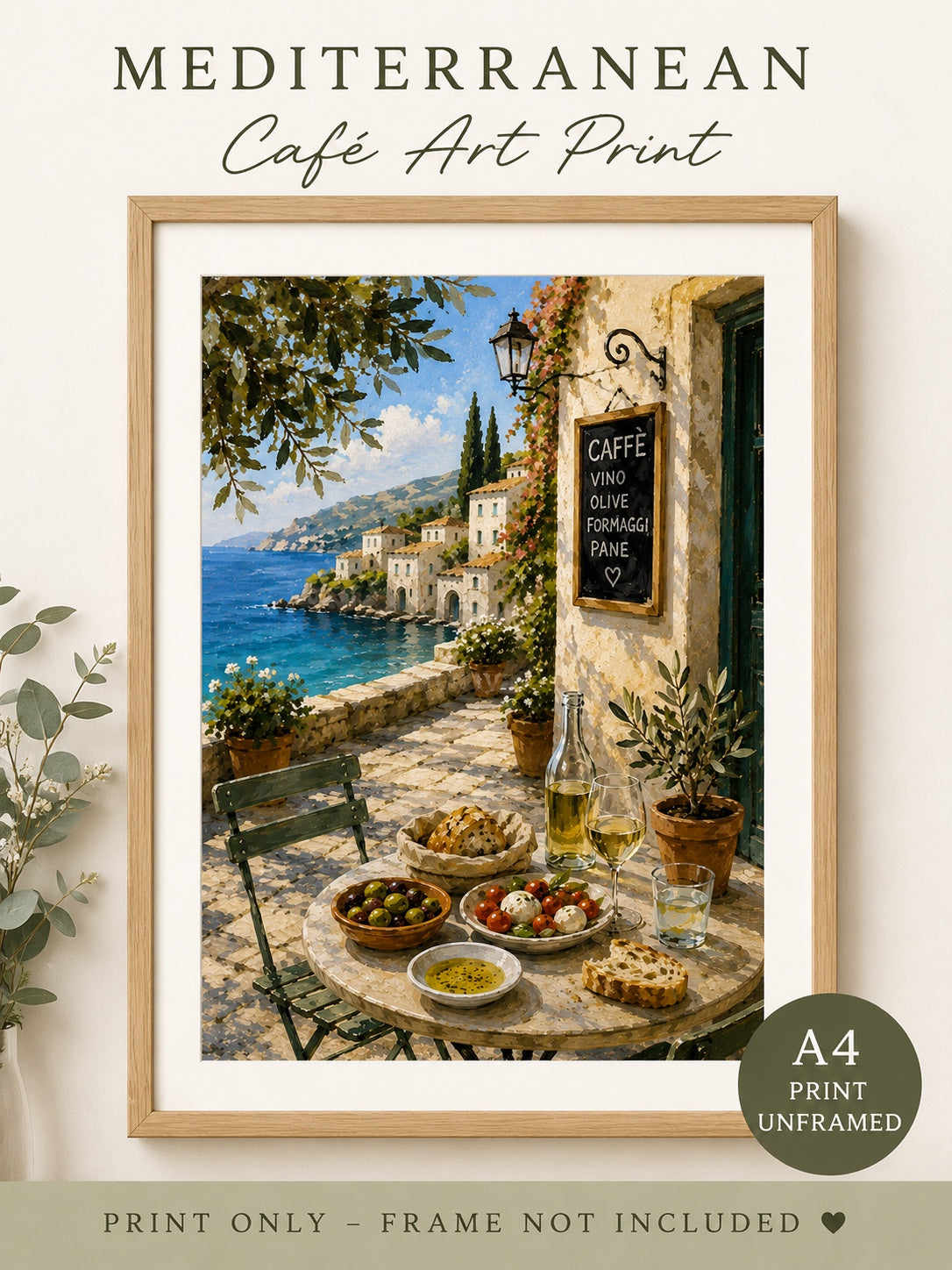 Mediterranean Café Kitchen Art Print – Italian Coastal Wall Art