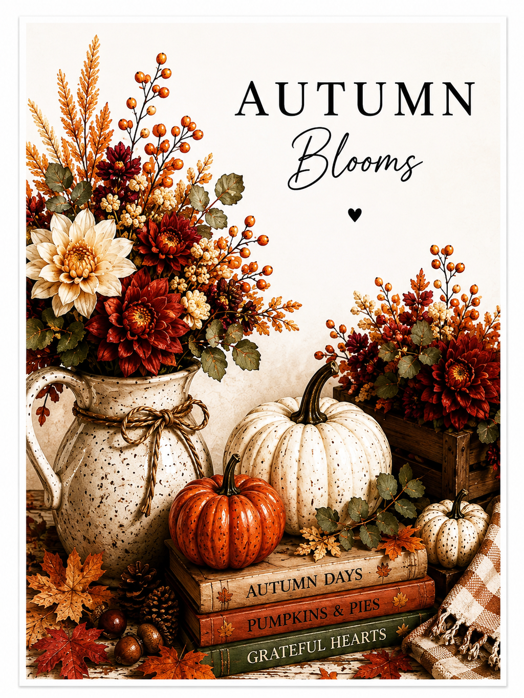 Autumn Blooms Art Print – Cosy Pumpkin & Floral Wall Art