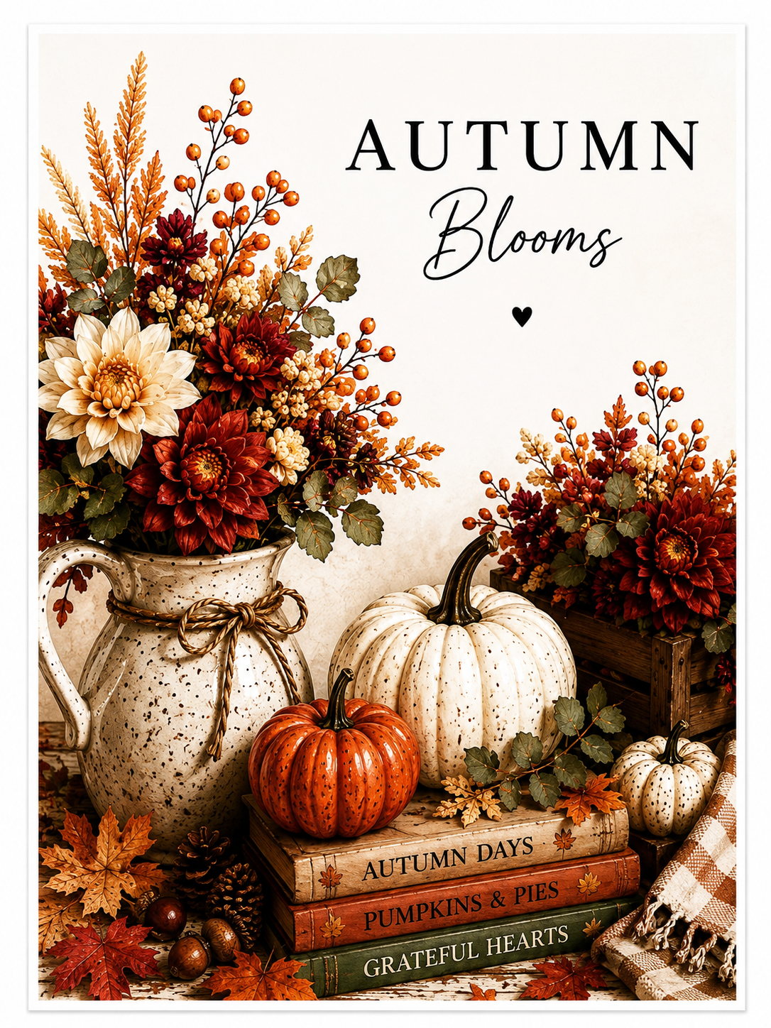 Autumn Blooms Art Print – Cosy Pumpkin & Floral Wall Art