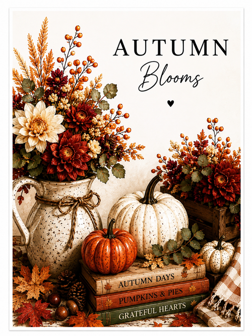 Autumn Blooms Art Print – Cosy Pumpkin & Floral Wall Art