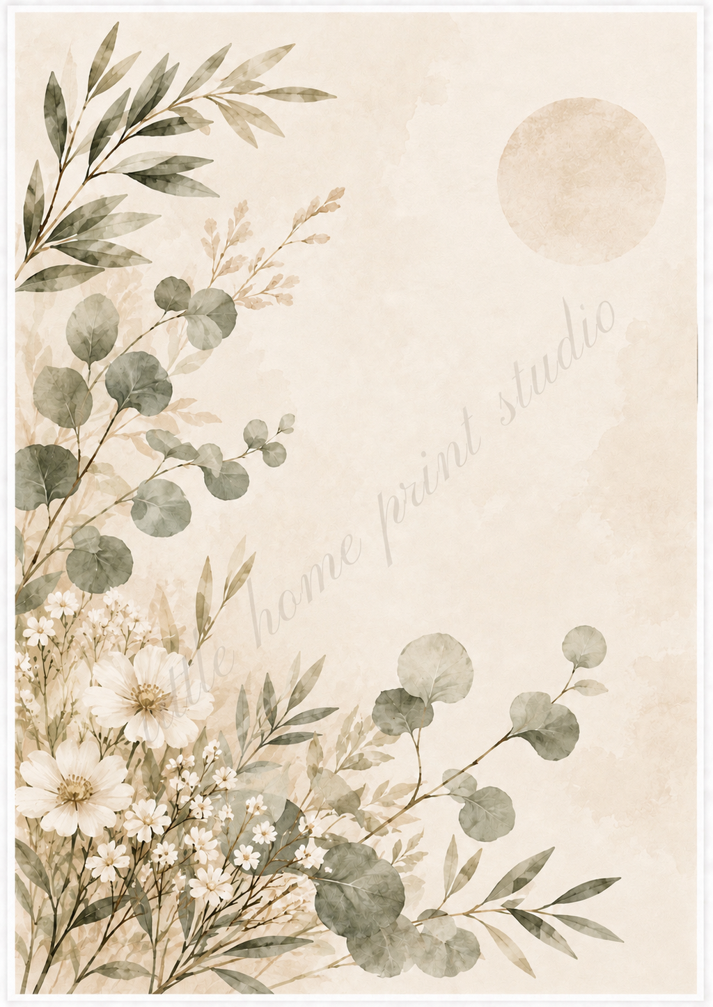 Neutral Wildflower Botanical Art Print – Soft Sage & Beige Wall Art