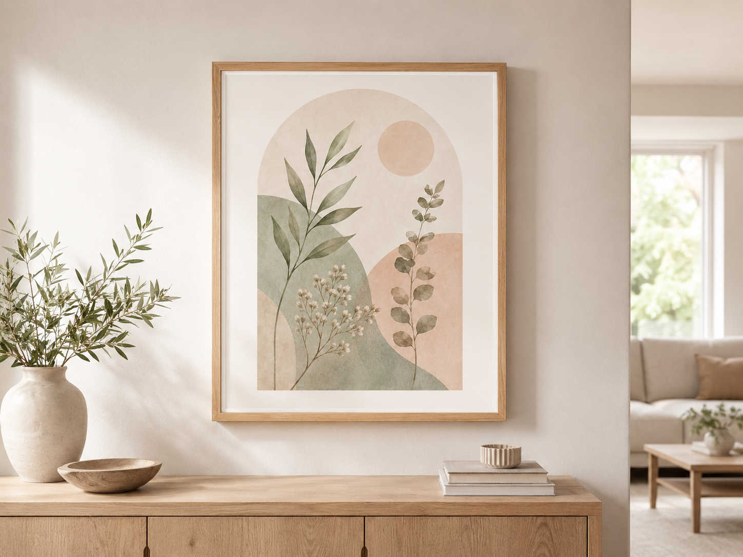 Neutral Botanical Art Print – Sage Green & Beige Modern Wall Art