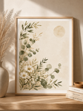 Neutral Wildflower Botanical Art Print – Soft Sage & Beige Wall Art