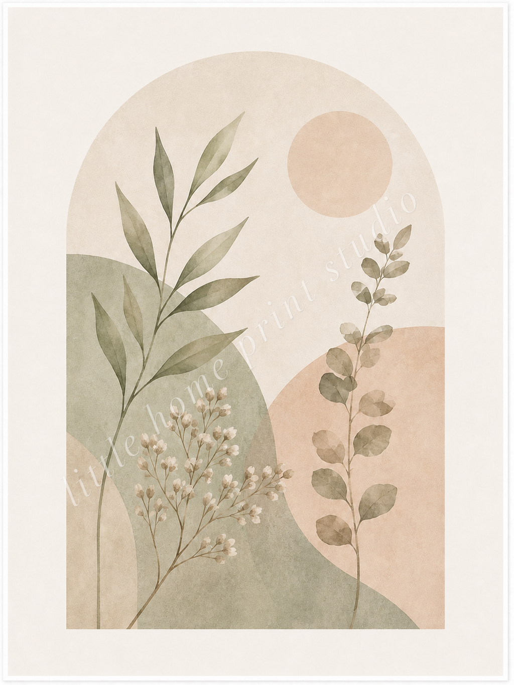 Neutral Botanical Art Print – Sage Green & Beige Modern Wall Art