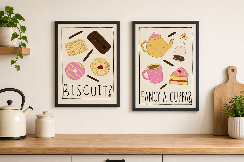 Fancy a Cuppa & Biscuit Kitchen Wall Art Set of 2 – A4 Prints