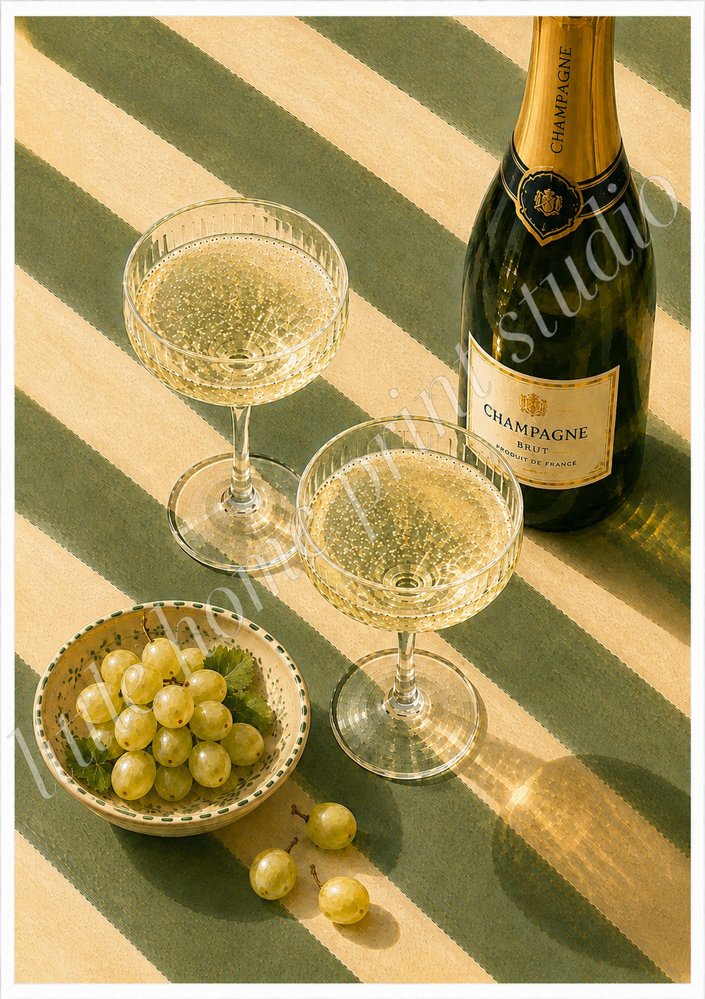Champagne & Grapes Kitchen Art Print – Mediterranean Wall Art