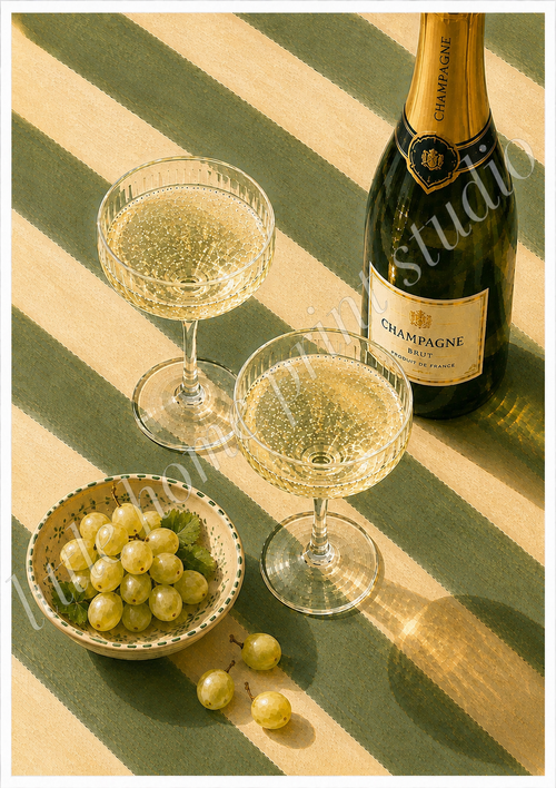 Champagne & Grapes Kitchen Art Print – Mediterranean Wall Art