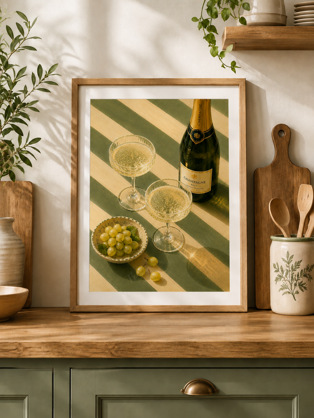Champagne & Grapes Kitchen Art Print – Mediterranean Wall Art