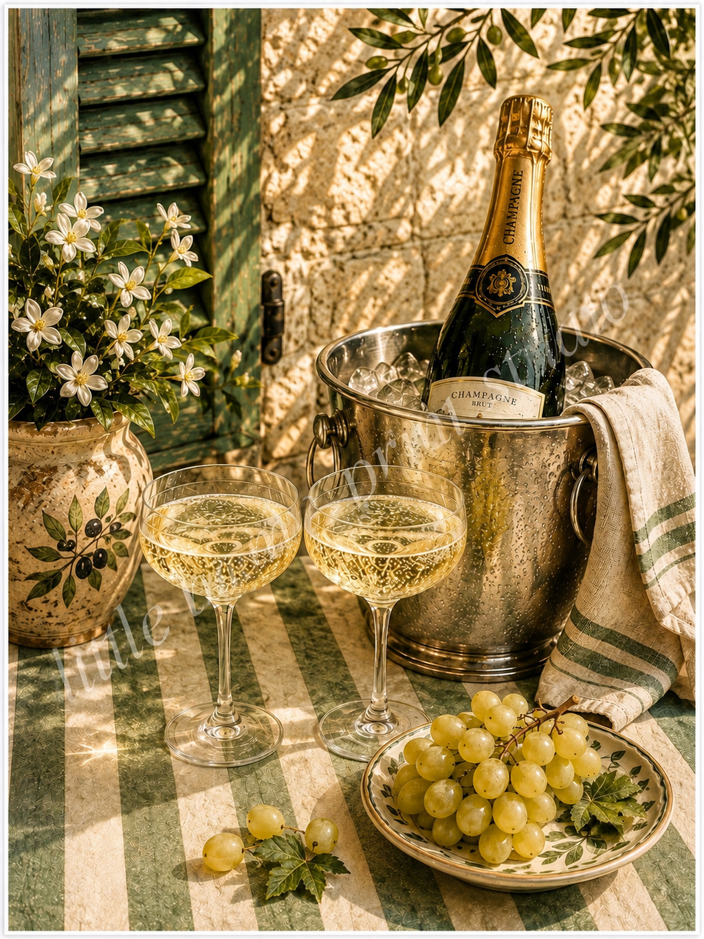 Champagne & Grapes Kitchen Art Print – Elegant Mediterranean Wall Art