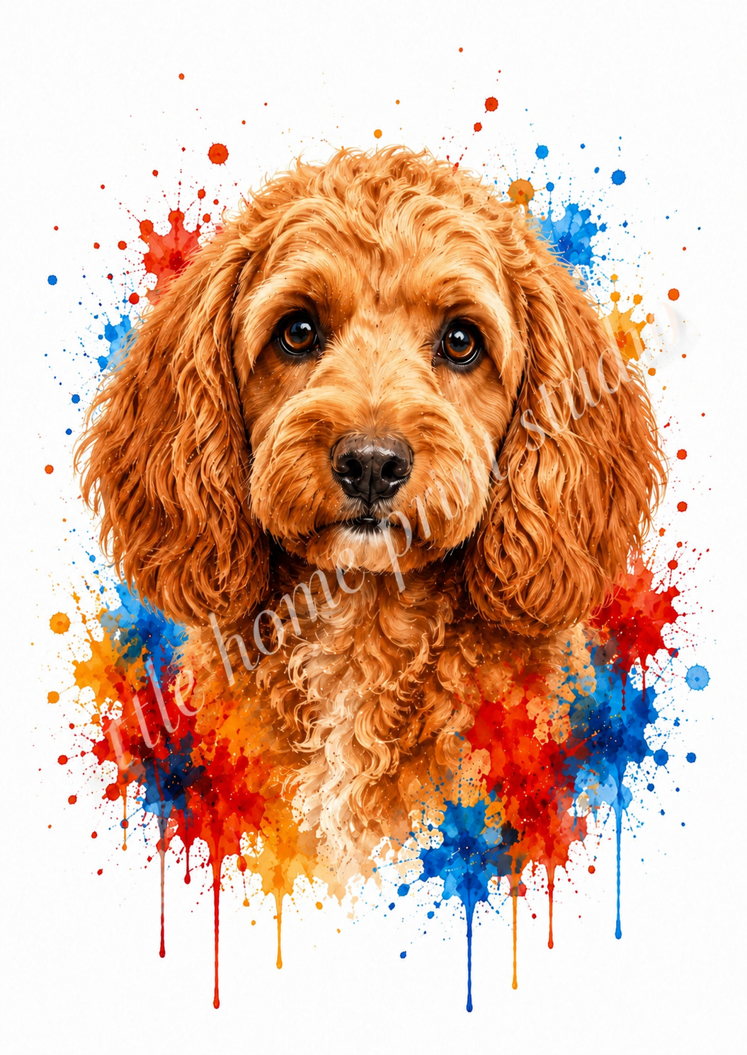 Red Cockapoo Colour Splash Dog Art Print – Watercolour Pet Wall Art