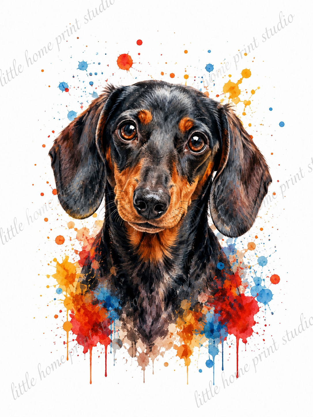 Dachshund Colour Splash Dog Art Print – Watercolour Pet Wall Art