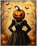 Pumpkin Head Halloween Art Print – Vintage Spooky Autumn Wall Art