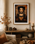Gothic Halloween Girl Art Print – Pumpkin Moon Wall Art