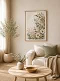 Neutral Botanical Floral Art Print – Eucalyptus & White Flowers Wall Art
