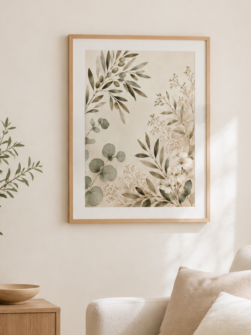 Olive Branch Botanical Art Print – Neutral Sage Green Wall Art