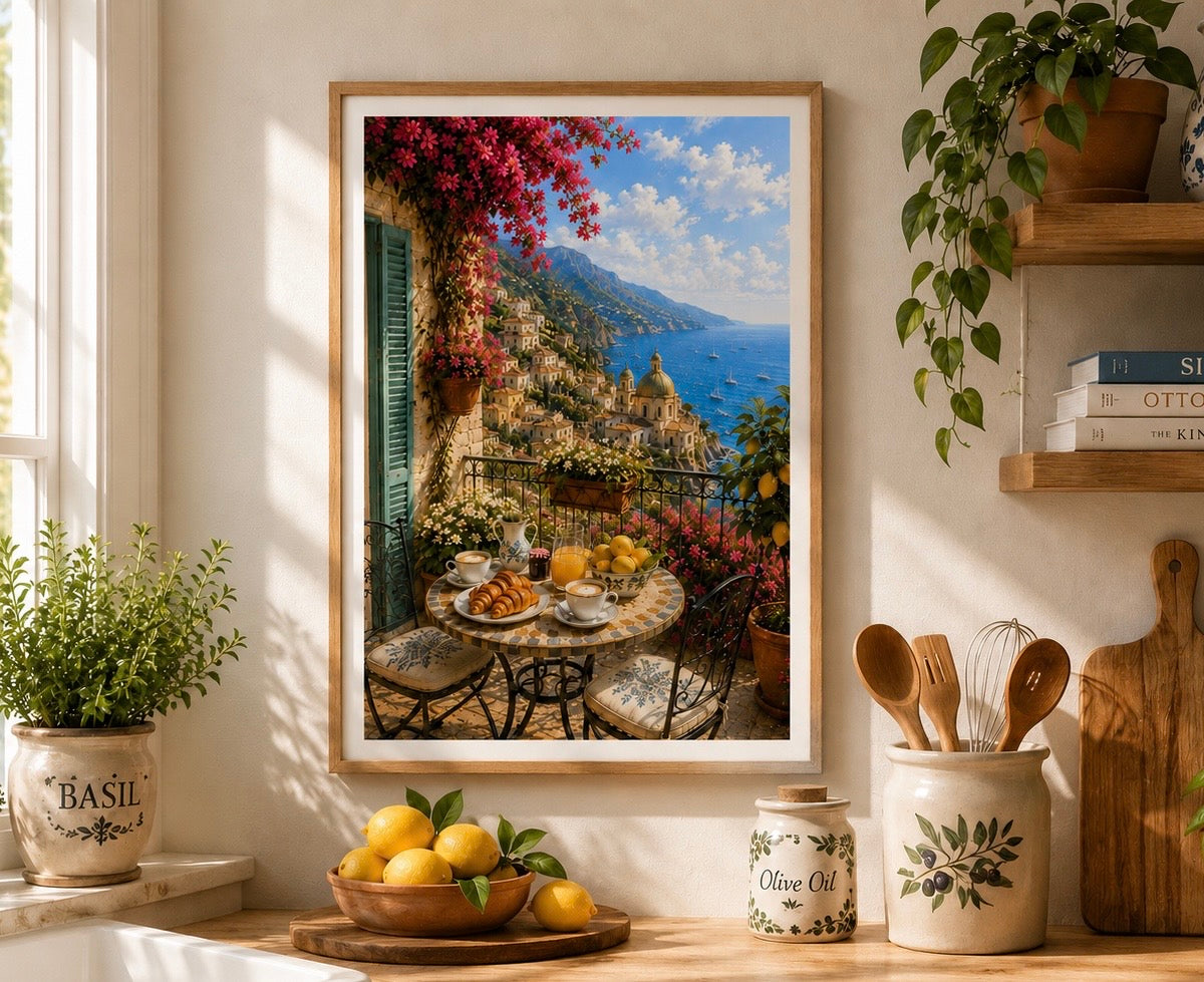 Amalfi Coast Breakfast Kitchen Art Print – Italian Mediterranean Wall Art