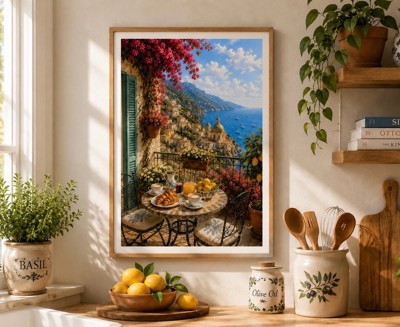 Amalfi Coast Breakfast Kitchen Art Print – Italian Mediterranean Wall Art