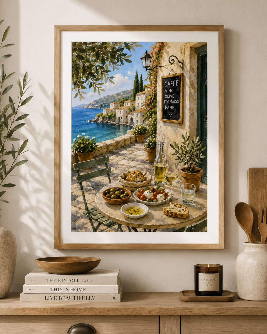 Mediterranean Café Kitchen Art Print – Italian Coastal Wall Art