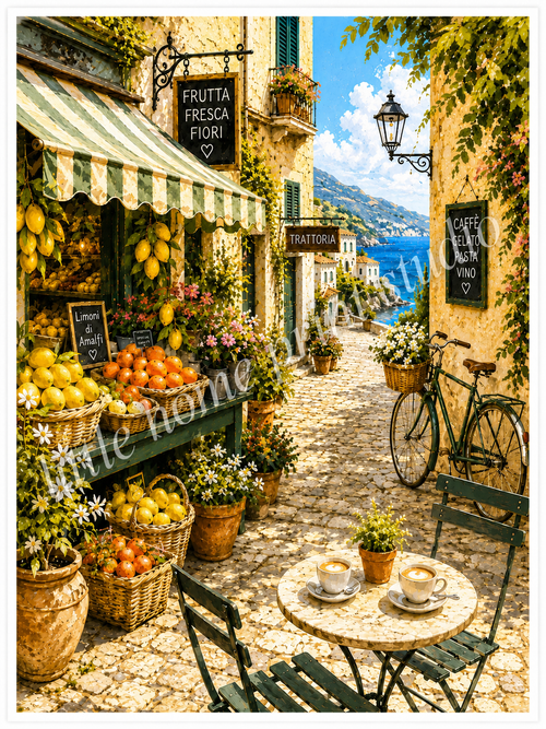 Amalfi Lemon Market Kitchen Art Print – Italian Mediterranean Wall Art