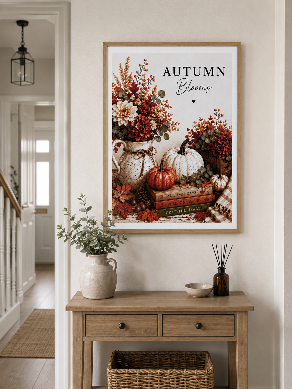 Autumn Blooms Art Print – Cosy Pumpkin & Floral Wall Art