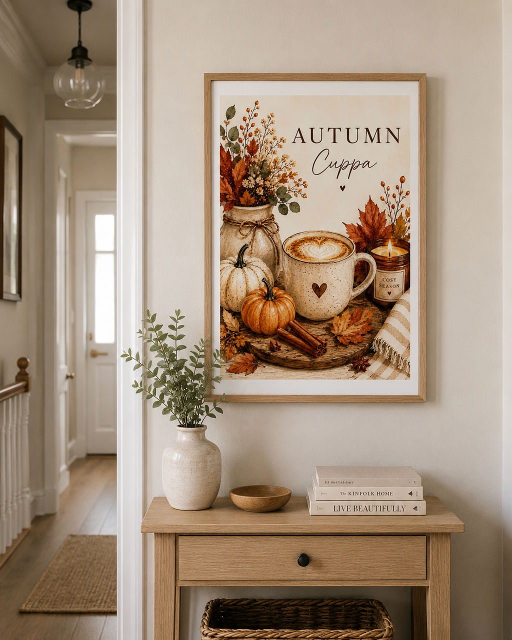Autumn Cuppa Kitchen Art Print – Cosy Coffee & Pumpkin Wall Art