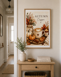 Autumn Cuppa Kitchen Art Print – Cosy Coffee & Pumpkin Wall Art