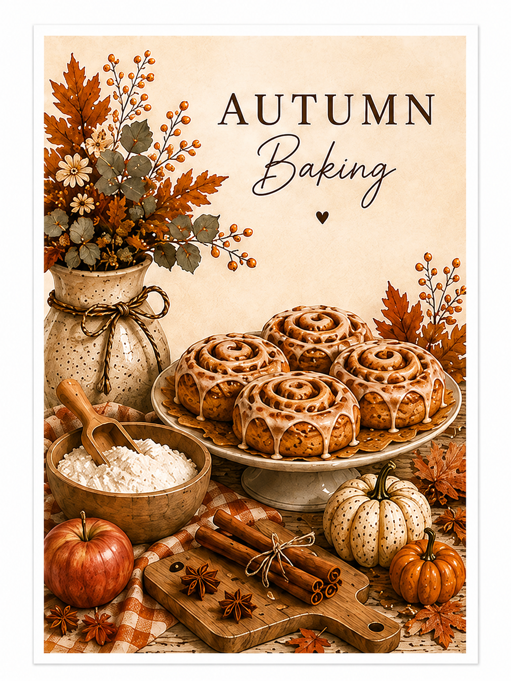 Autumn Baking Kitchen Art Print - Cosy Pumpkin & Cinnamon