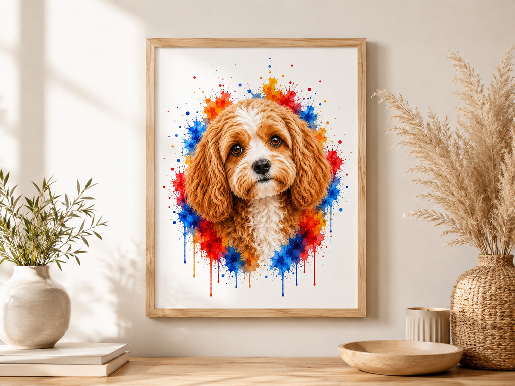 Cavapoo Colour Splash Dog Art Print – Watercolour Pet Wall Art