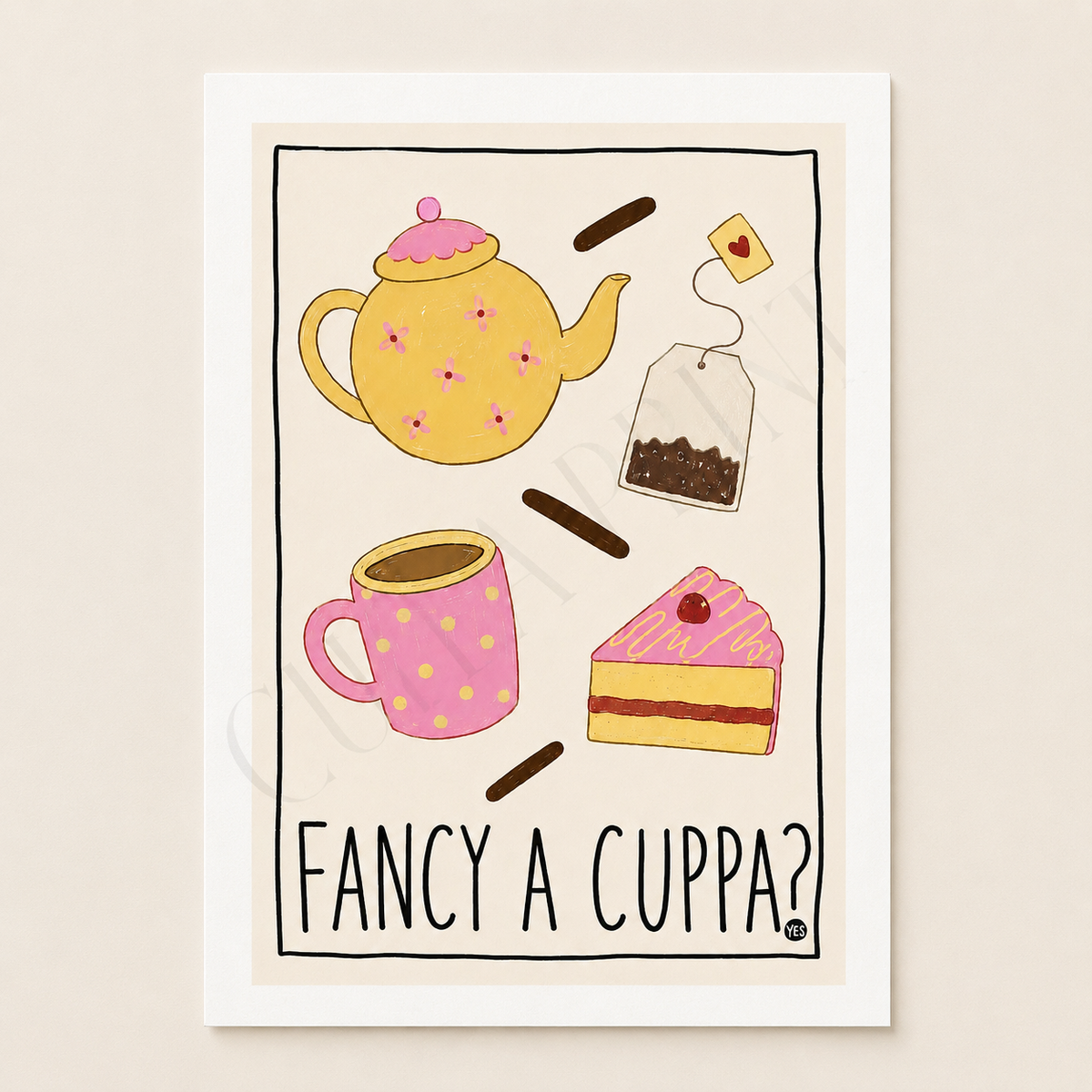 Fancy a Cuppa? Kitchen Wall Art Print – Cute Tea & Cake Poster A4