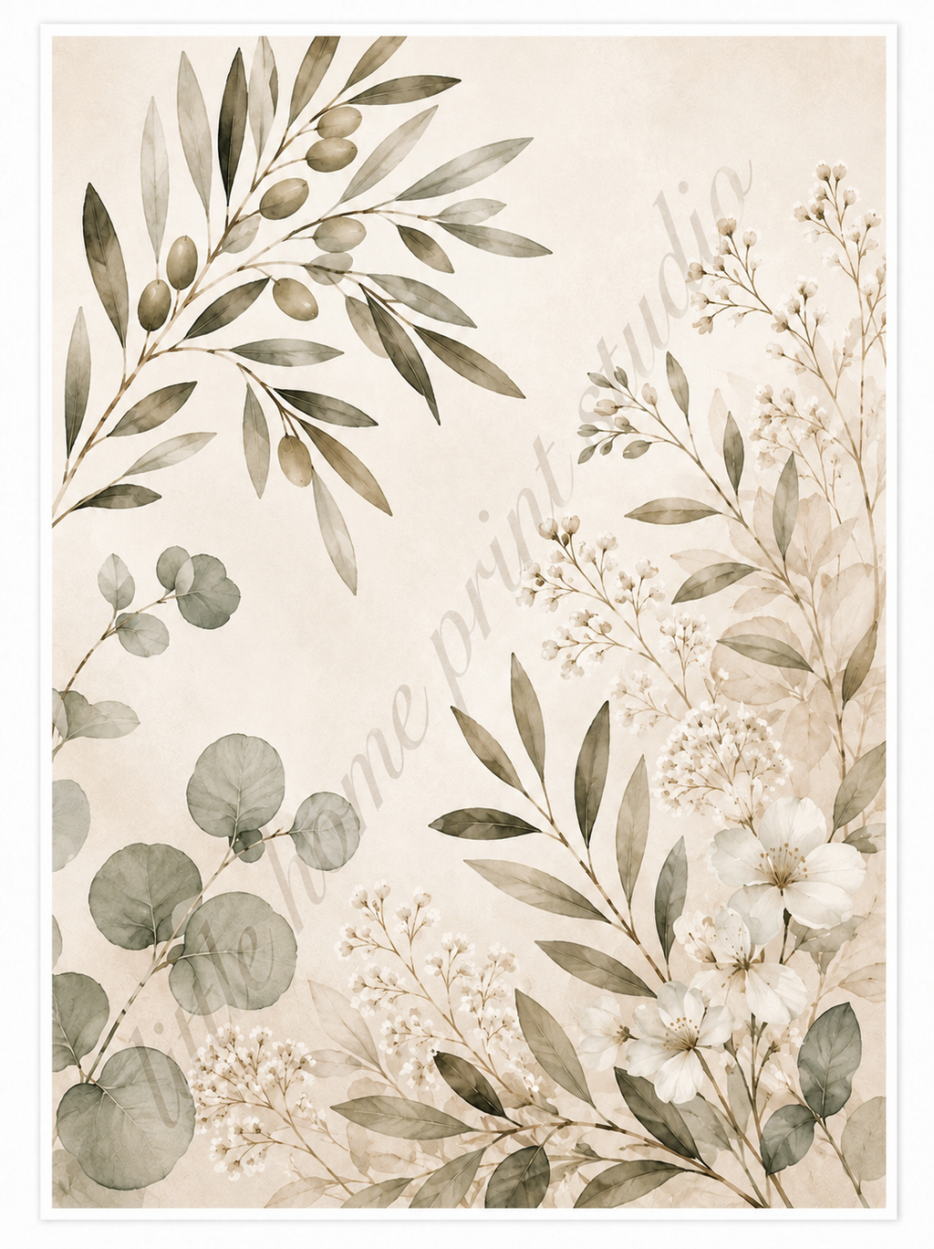 Olive Branch Botanical Art Print – Neutral Sage Green Wall Art