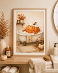 Cosy Pumpkin Bath Art Print – Autumn Bathroom Wall Art