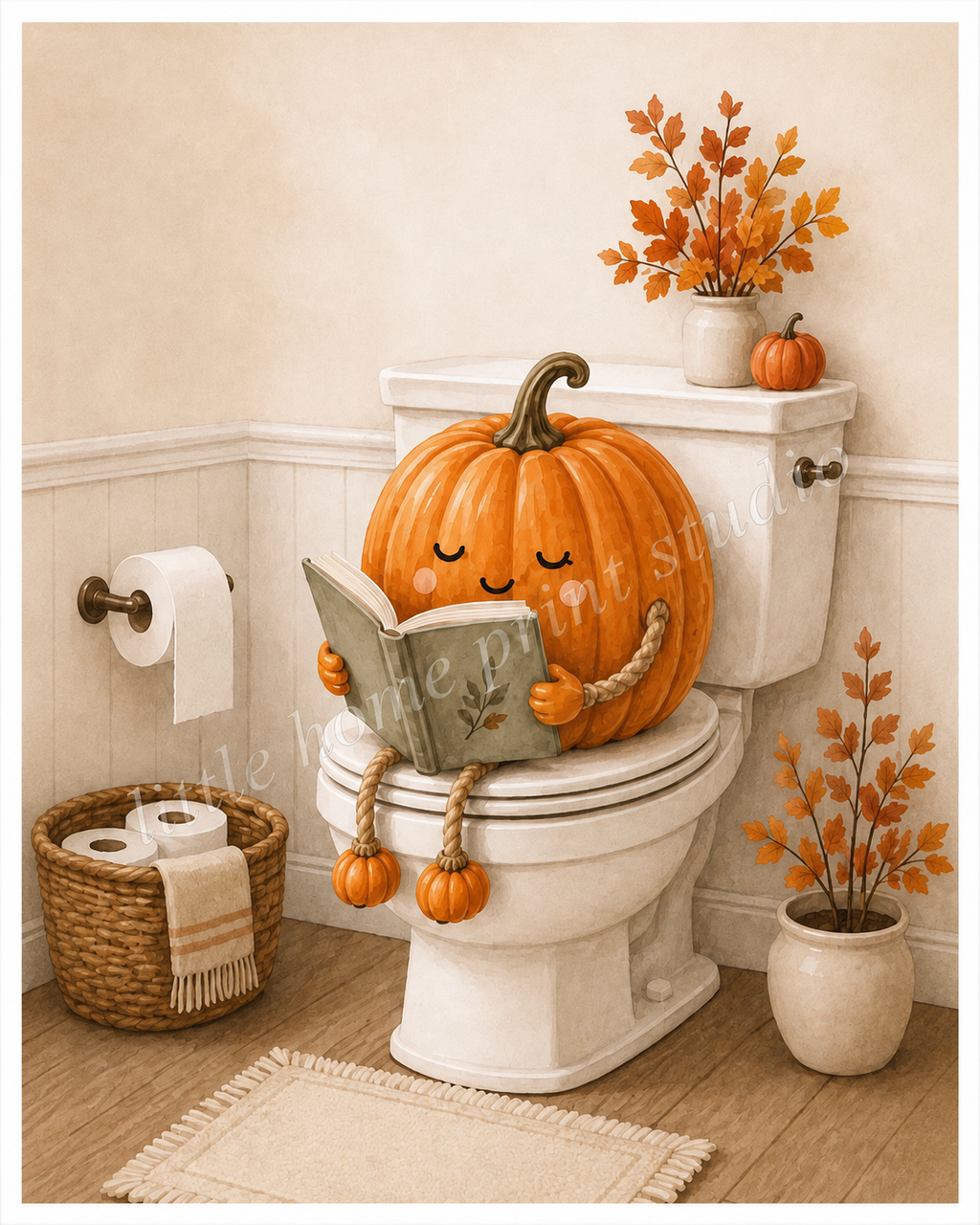 Cosy Pumpkin Toilet Art Print – Autumn Bathroom Wall Art