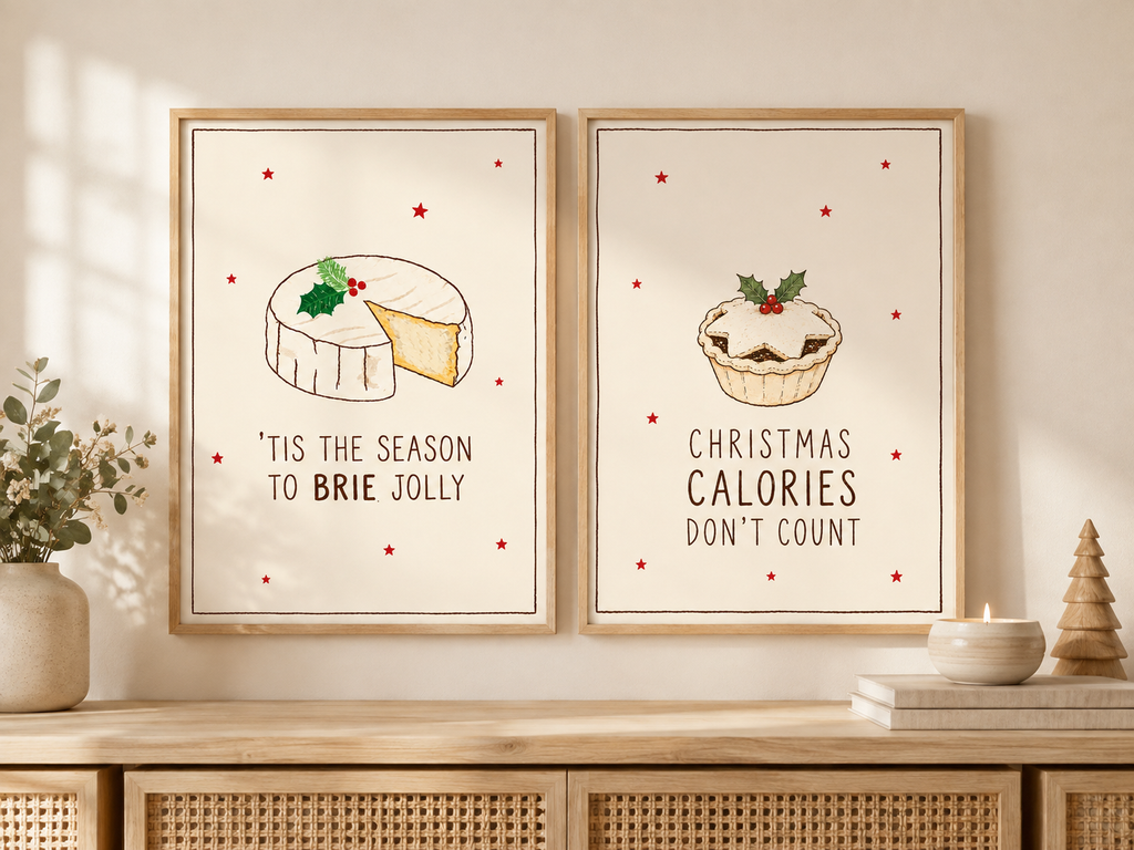 Christmas Kitchen Print Set – Brie Jolly & Christmas Calories Don’t Count