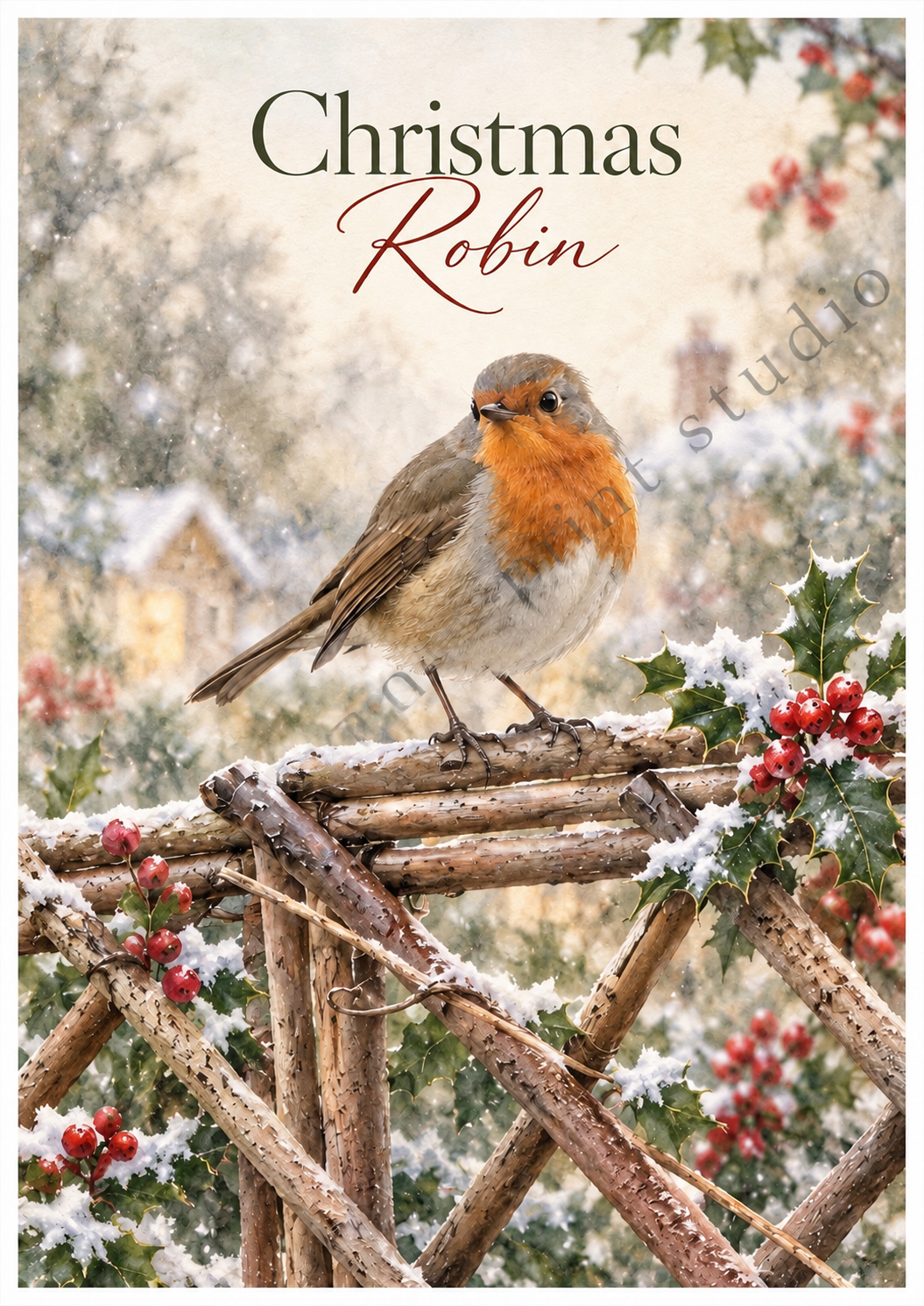 Christmas Robin Wall Art Print – Festive Winter Christmas Decor
