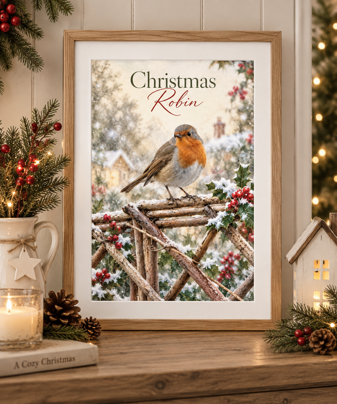 Christmas Robin Wall Art Print – Festive Winter Christmas Decor